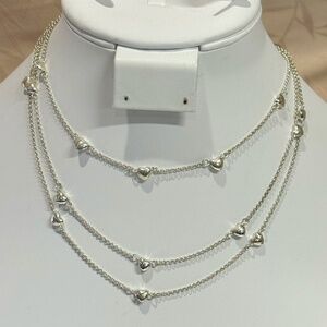 Vintage Silver Heart Triple Strand Necklace Signed Avon
